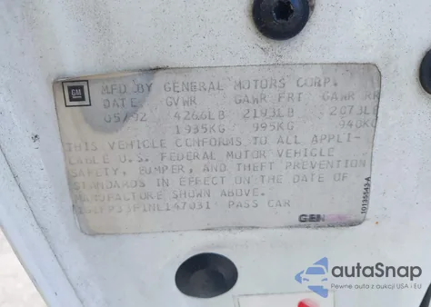 1992 Chevrolet Camaro Z28 from USA, damaged, VIN 1G1FP33F1NL147031